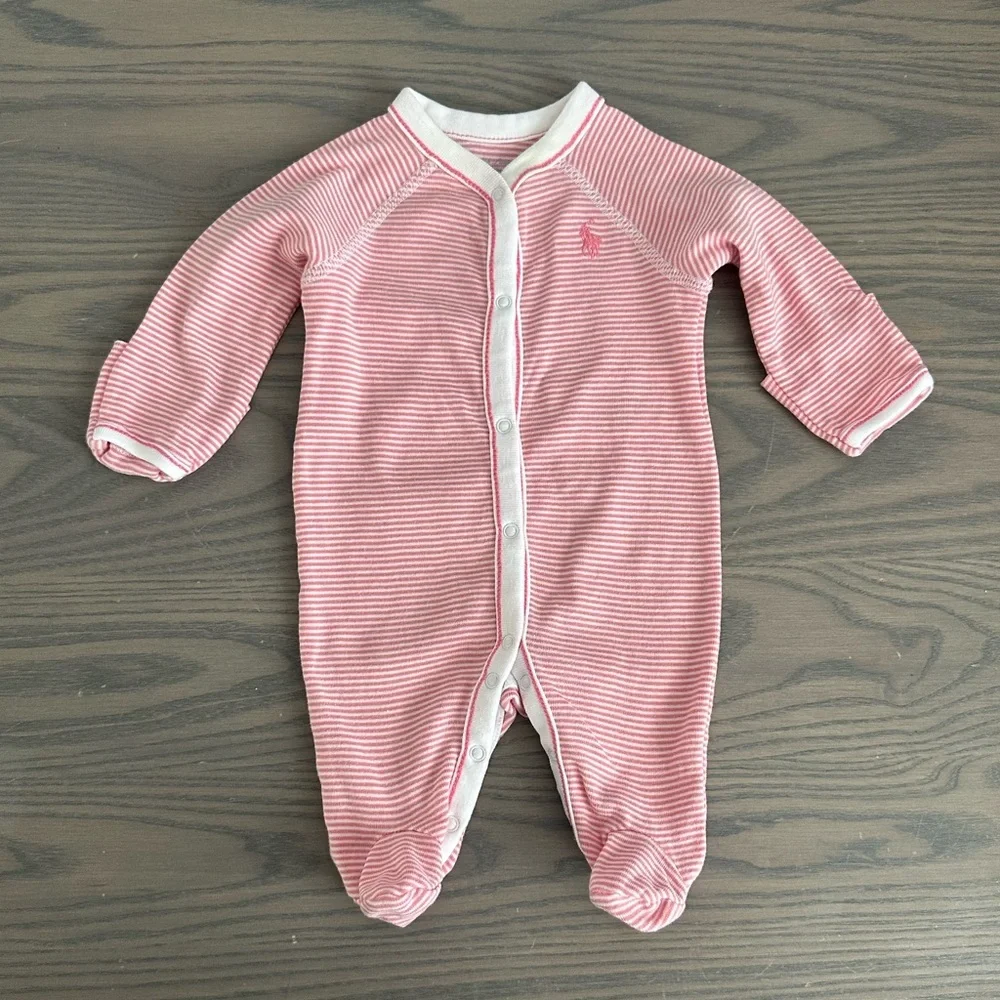 RALPH LAUREN NEWBORN STRIPED COTTON FOOTED COVERALL